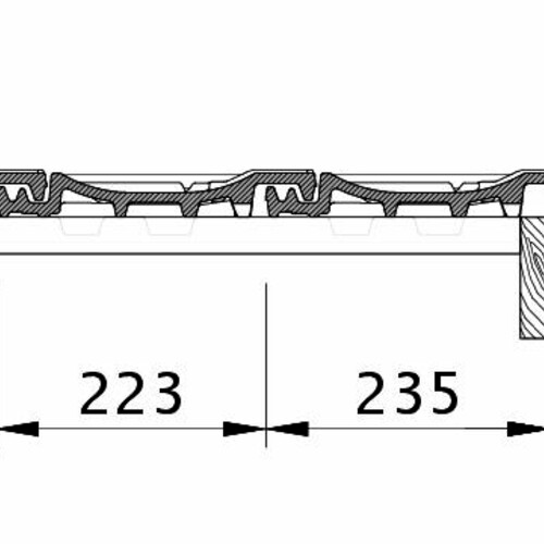 Tehnički crtež proizvoda CANTUS OG desni sa ivičnim limom i osnovnim crepom OFR