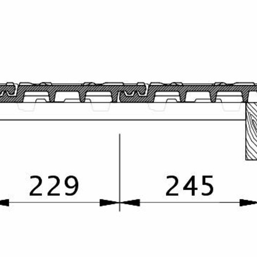 Tehnički crtež proizvoda MIKADO OG desni sa ivičnim limom i osnovnim crepom OFR