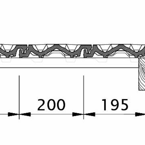 Tehnički crtež proizvoda RUSTICO OG desni sa ivičnim limom i osnovnim crepom OFR