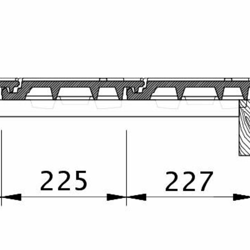 Tehnički crtež proizvoda DOMINO OG desni sa ivičnim limom i osnovnim crepom OFR