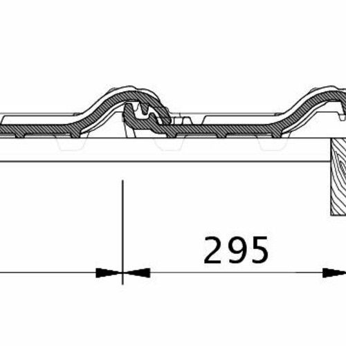 Tehnički crtež proizvoda TITANIA OG desni sa ivičnim limom i osnovnim crepom OFR