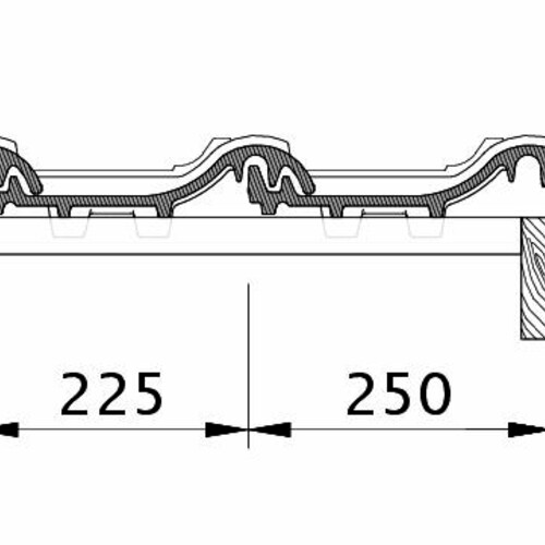 Tehnički crtež proizvoda PREMION OG desni sa ivičnim limom i osnovnim crepom OFR