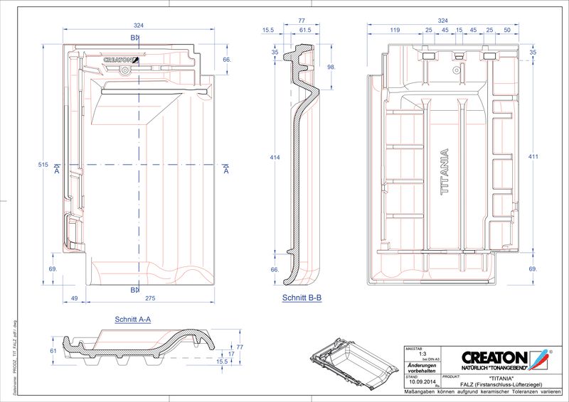 CAD datoteka proizvoda TITANIA grebeni ventilacioni crep FALZ