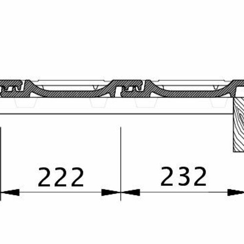Tehnički crtež proizvoda OPTIMA OG desni sa ivičnim limom i osnovnim crepom OFR