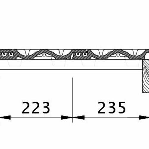 Tehnički crtež proizvoda RATIO OG desni sa ivičnim limom i osnovnim crepom OFR