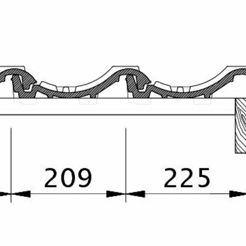 Tehnički crtež proizvoda MELODIE OG desni sa ivičnim limom i osnovnim crepom OFR