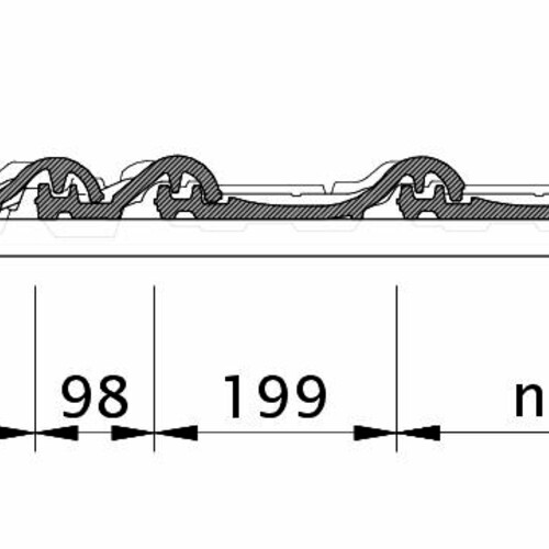 Tehnički crtež proizvoda HARMONIE OG levi sa ivičnim limom i duplim pokrivanjem ODL